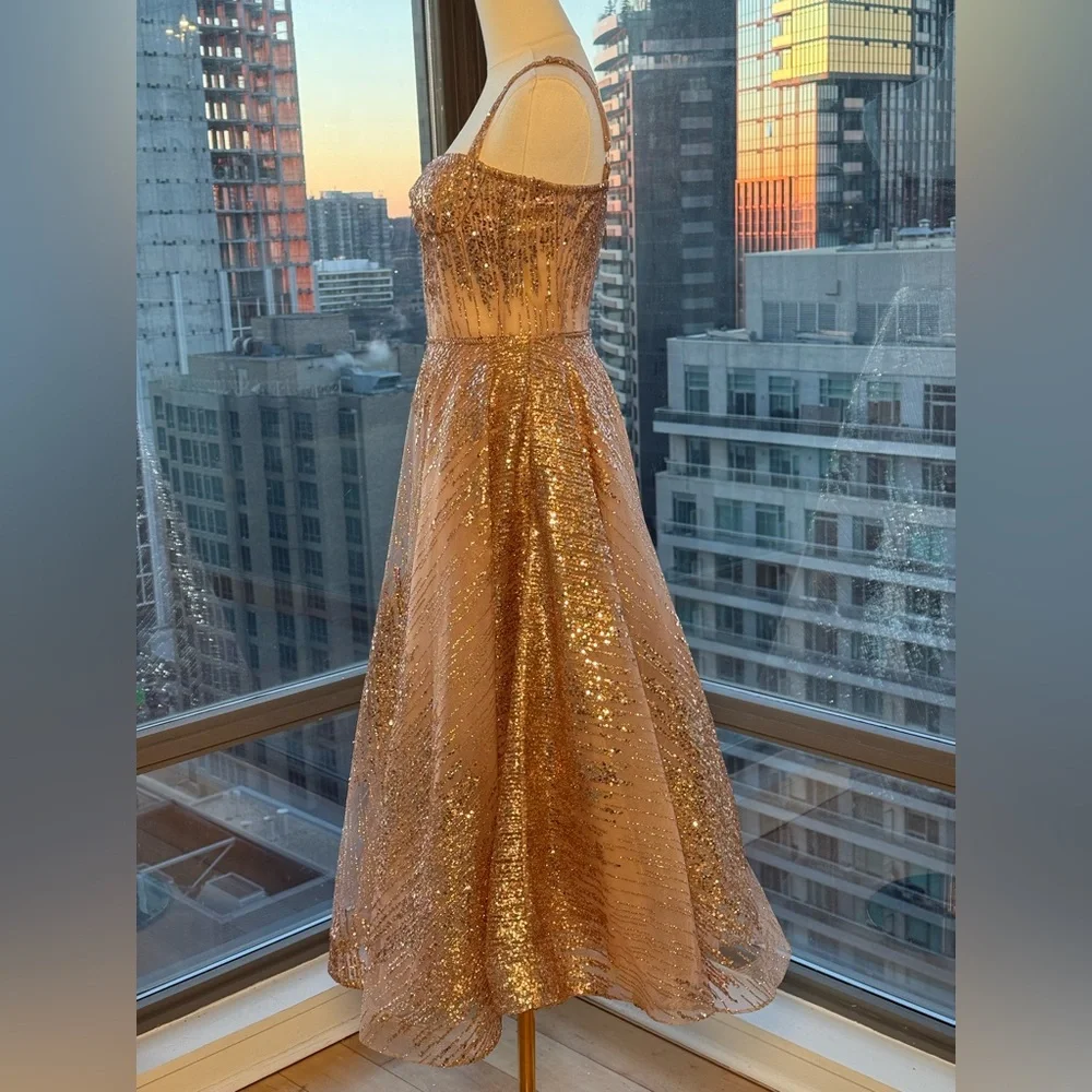🆕 BRONX & BANCO 🧿 NWOT Mademoiselle Gold Sequin Midi Dress , Size XS US 2 - Picture 7 of 17
